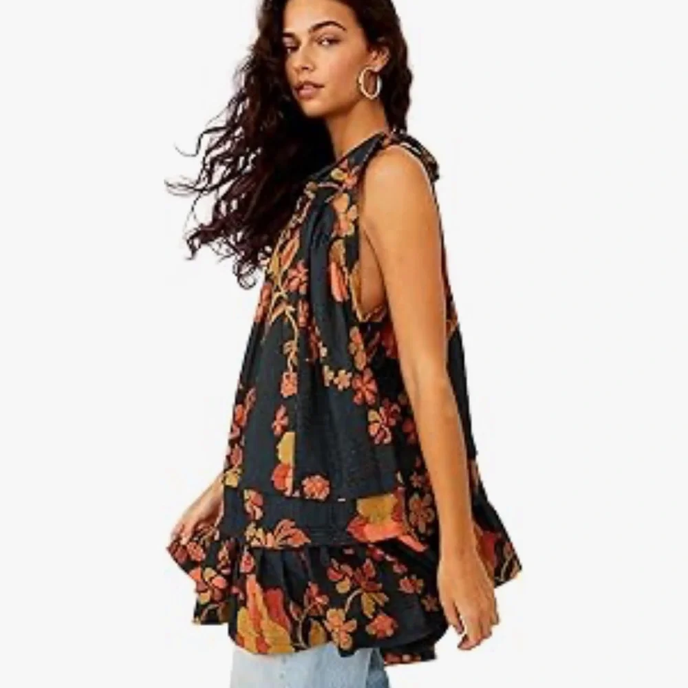 FREE PEOPLE Fluer Floral Printed Tunic Dress Top Sundress Beach‎ Summer Sz XS